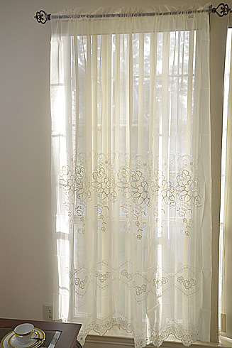 Sheer Embroidered Windows Curtains 60"x84" #136. Pearled Ivory